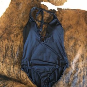 Black One Piece Swimsuit with Plunging Neckline